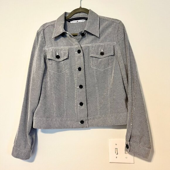 Tommy Hilfiger Navy/white weave denim style jacket.  Women's 12 - Picture 10 of 10